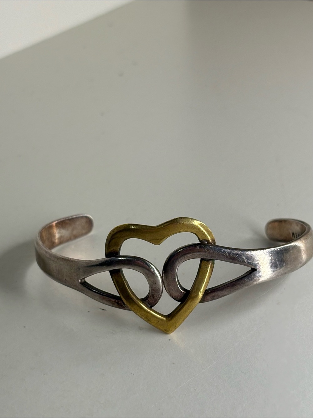 Vintage Mexico Sterling Silver 925 & Brass Interlocking Heart Cuff Bracelets - Picture 9 of 10